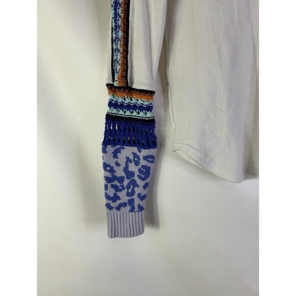Free People Switch It Up Cuff Waffle Knit Thermal Shirt White - Picture 2 of 7